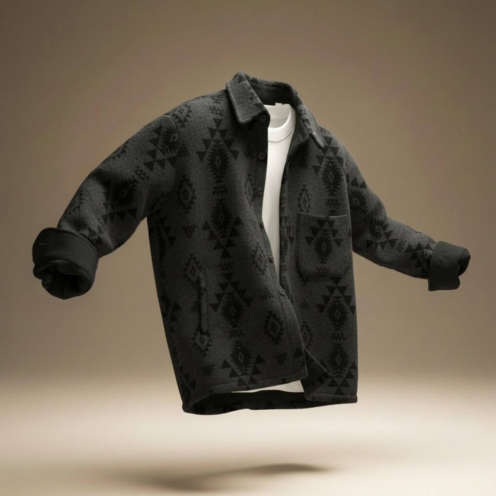 Milo | Wolmix overshirt voor heren - Obsidiaan zwart