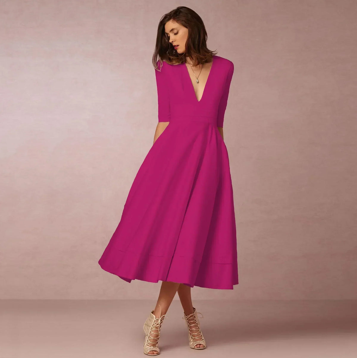 Mirjam | Midi jurk dames met V-hals - view 13