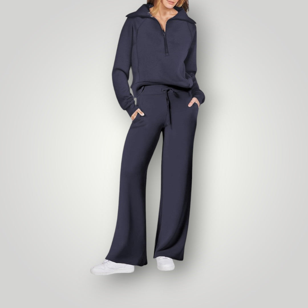Mirte | Loungewear set met sweater en wijde broek - Donkerblauw