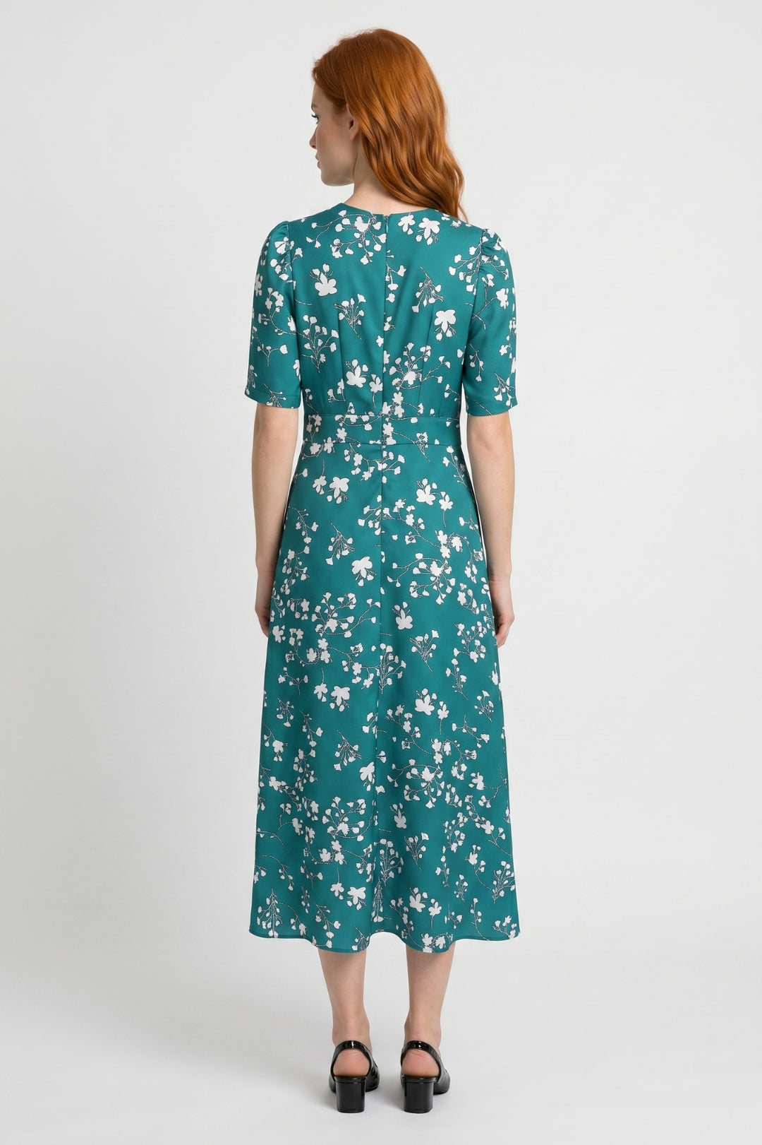 Myrthe | Midi jurk dames met bloemenprint - Bloemen Groen