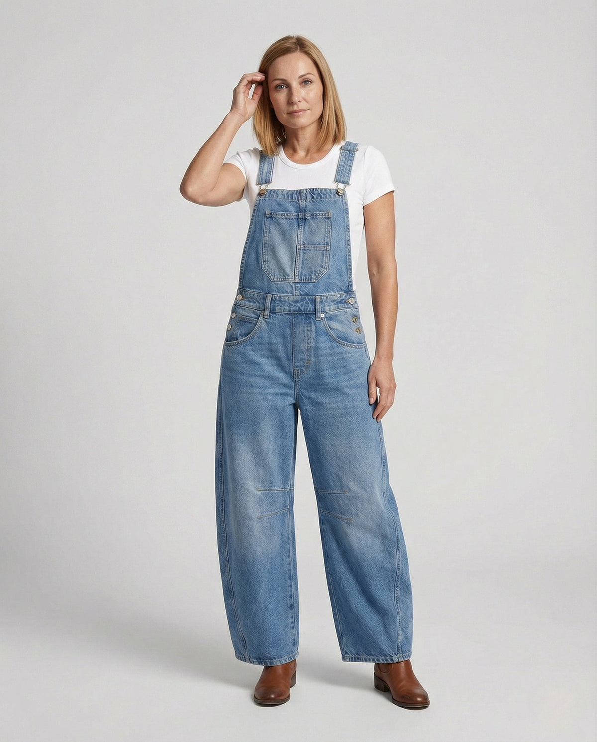 Myrthe | Tuinbroek dames van denim, wijde pijp - foto 4