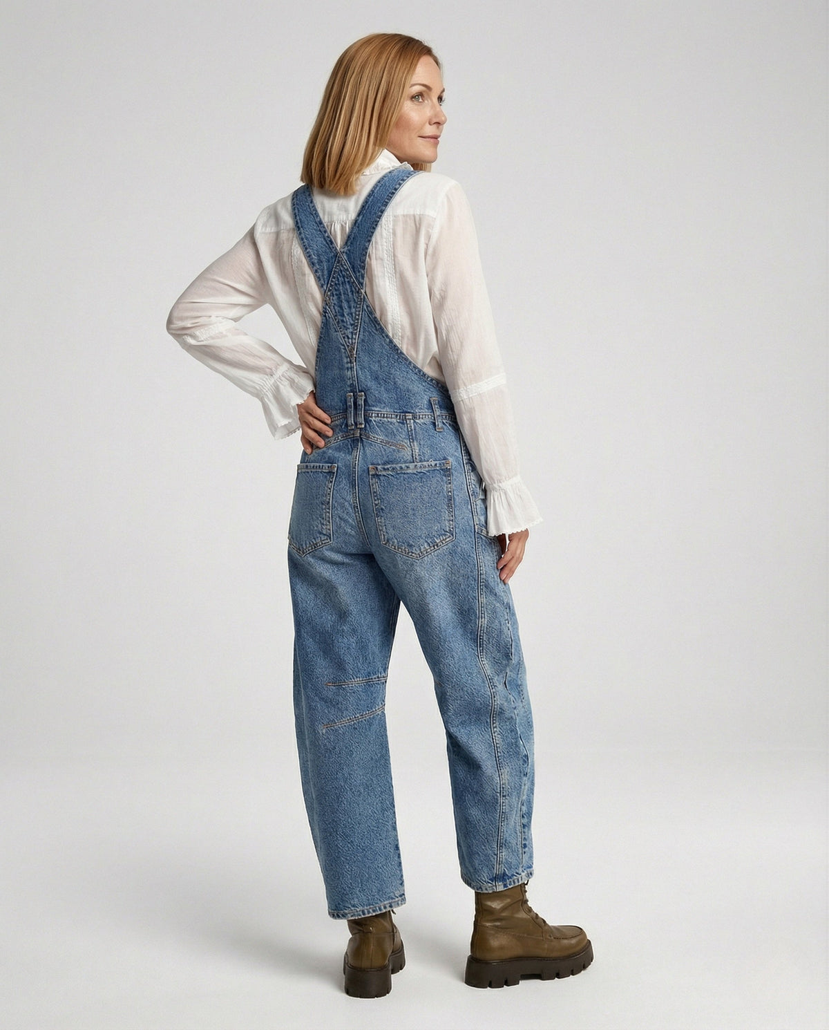 Myrthe | Tuinbroek dames van denim, wijde pijp - foto 5