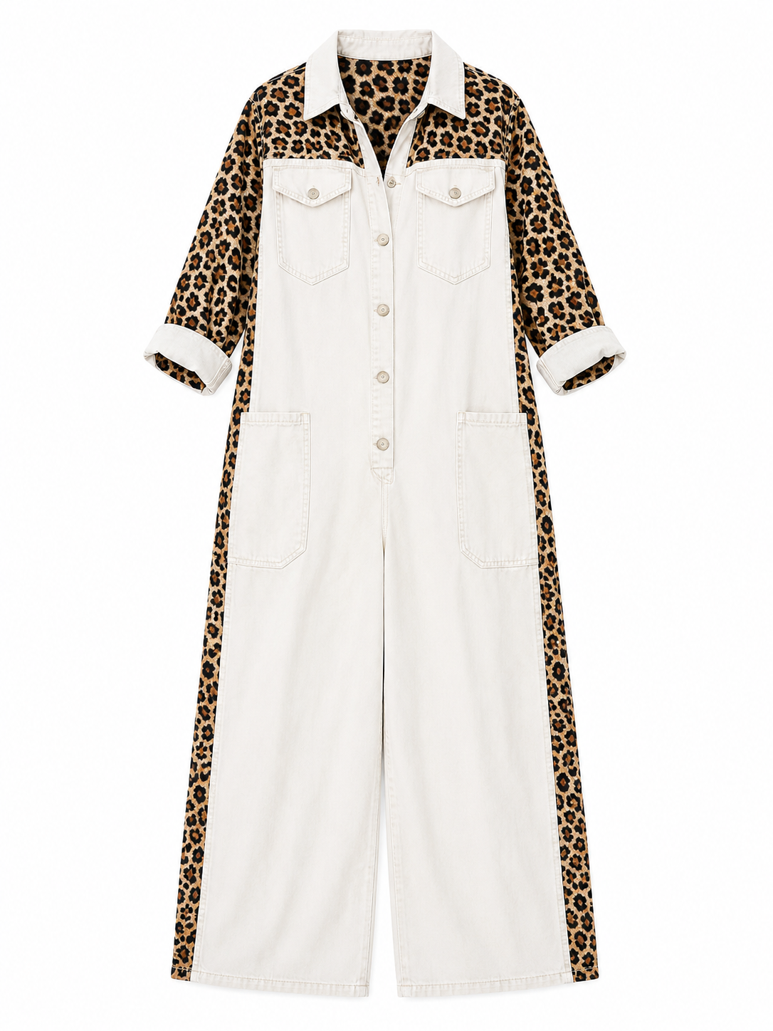Naomi | Denim jumpsuit met panterprint, lichtblauw - foto 2
