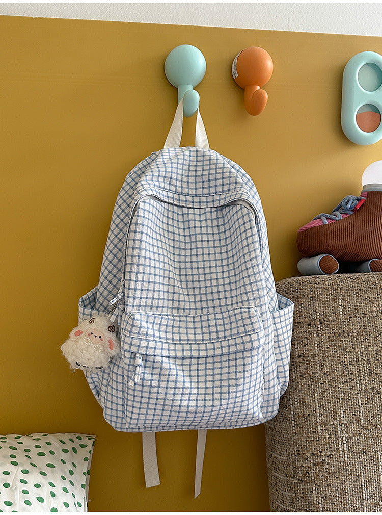 Naomi | Geruite rugzak voor school - Blauw