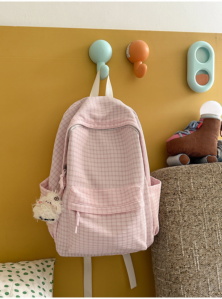 Naomi | Geruite rugzak voor school - Roze