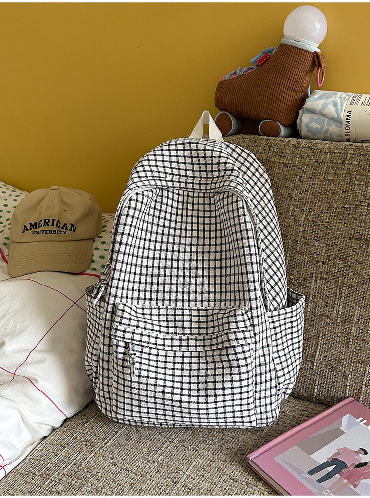 Naomi | Geruite rugzak voor school - Zwart