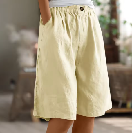 Naomi | Wijde korte broek voor dames van katoenmix - Beige