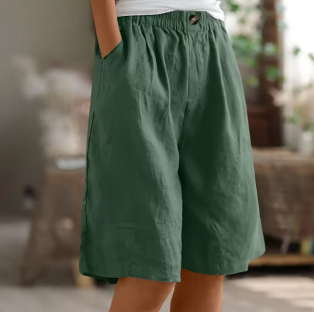 Naomi | Wijde korte broek voor dames van katoenmix - Groen