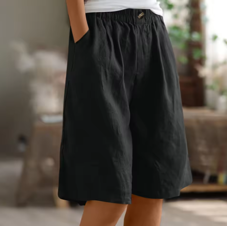 Naomi | Wijde korte broek voor dames van katoenmix - Zwart