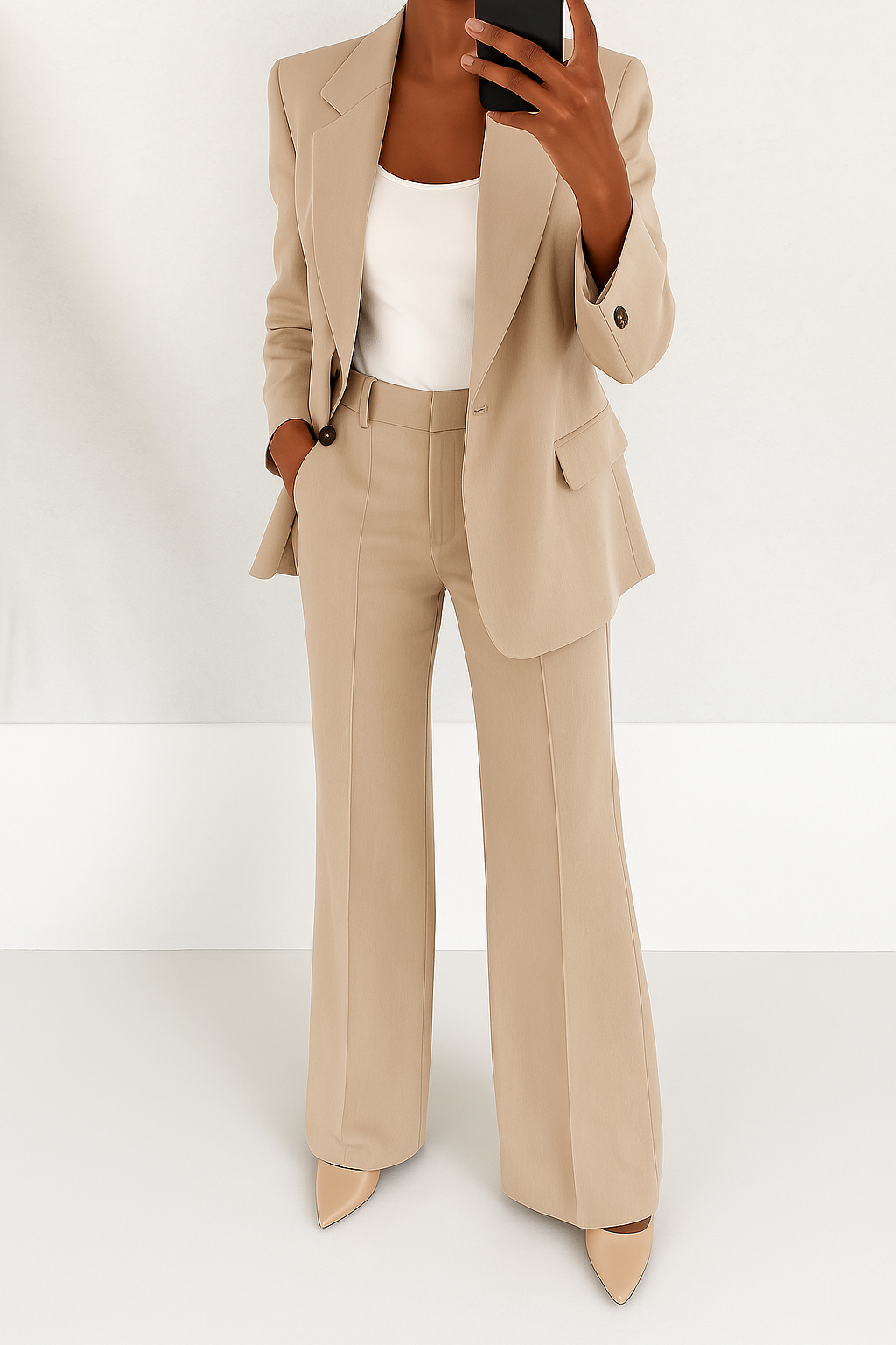 Nele | Tweedelig broekpak voor dames - Beige