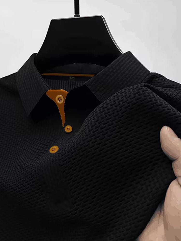 Niek | Gebreide polo voor heren met korte mouw - Zwart