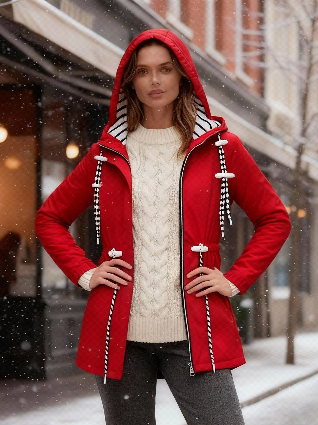 Nienke | Lange jas voor dames met capuchon - Rood