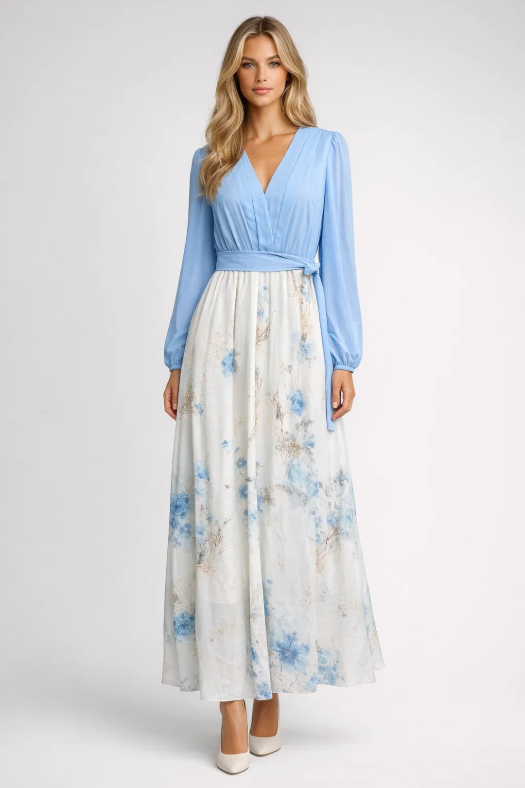 Nienke | Maxi jurk dames met bloemenprint - Lichtblauw