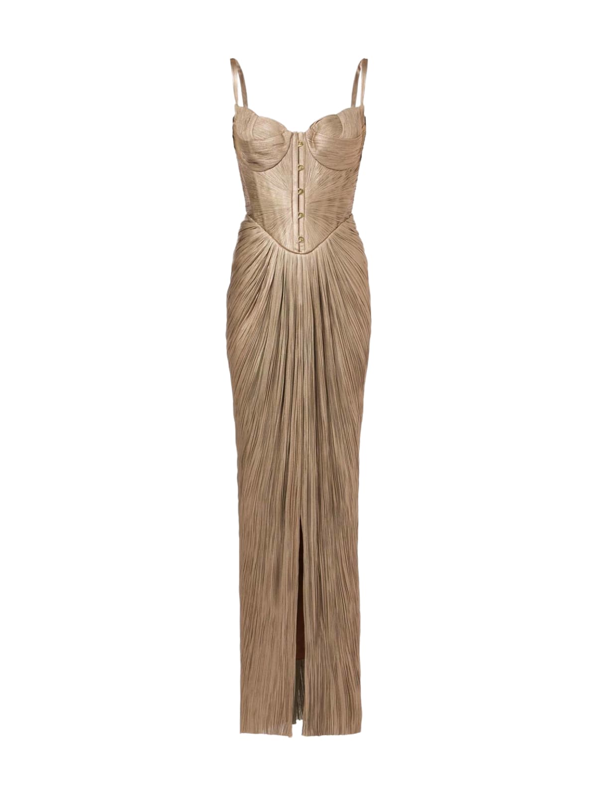 Nikki | Geplisseerde maxi-galajurk met corset, goud - view 3