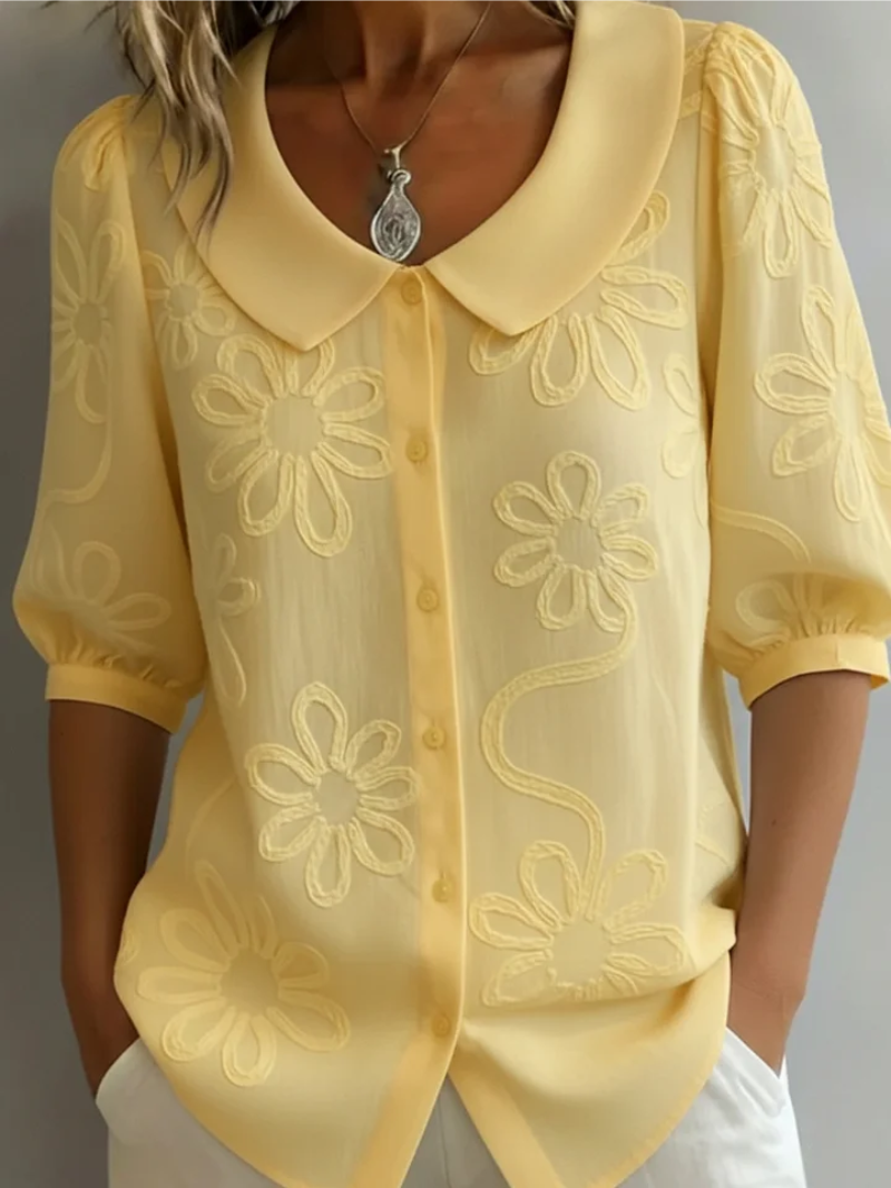 Nina | Blouse met bloemen en kraag voor dames - Geel