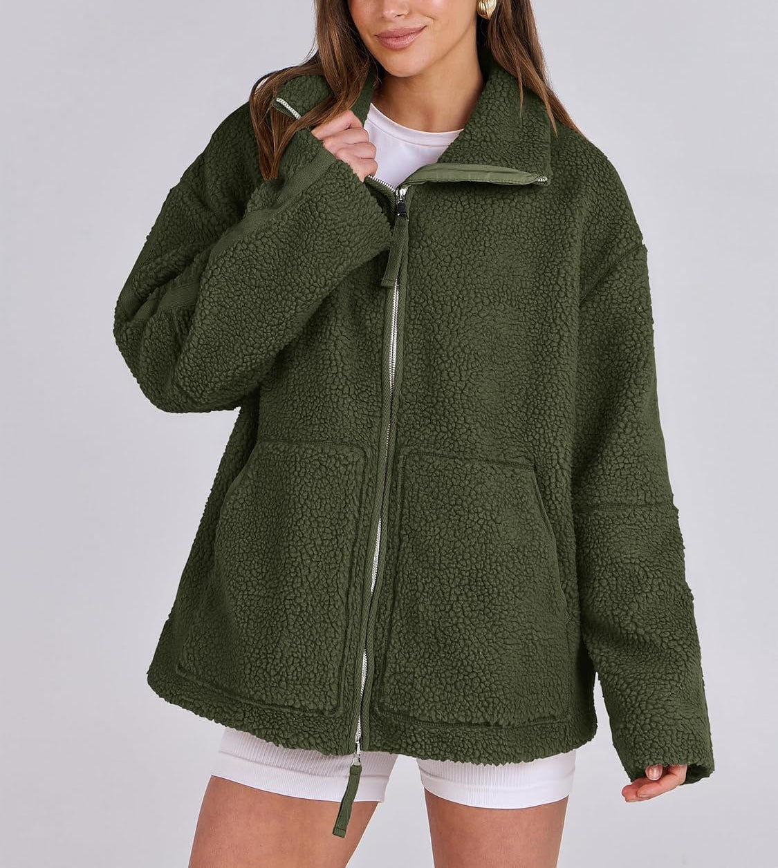 Noor | Oversized teddy jas voor dames - Groen