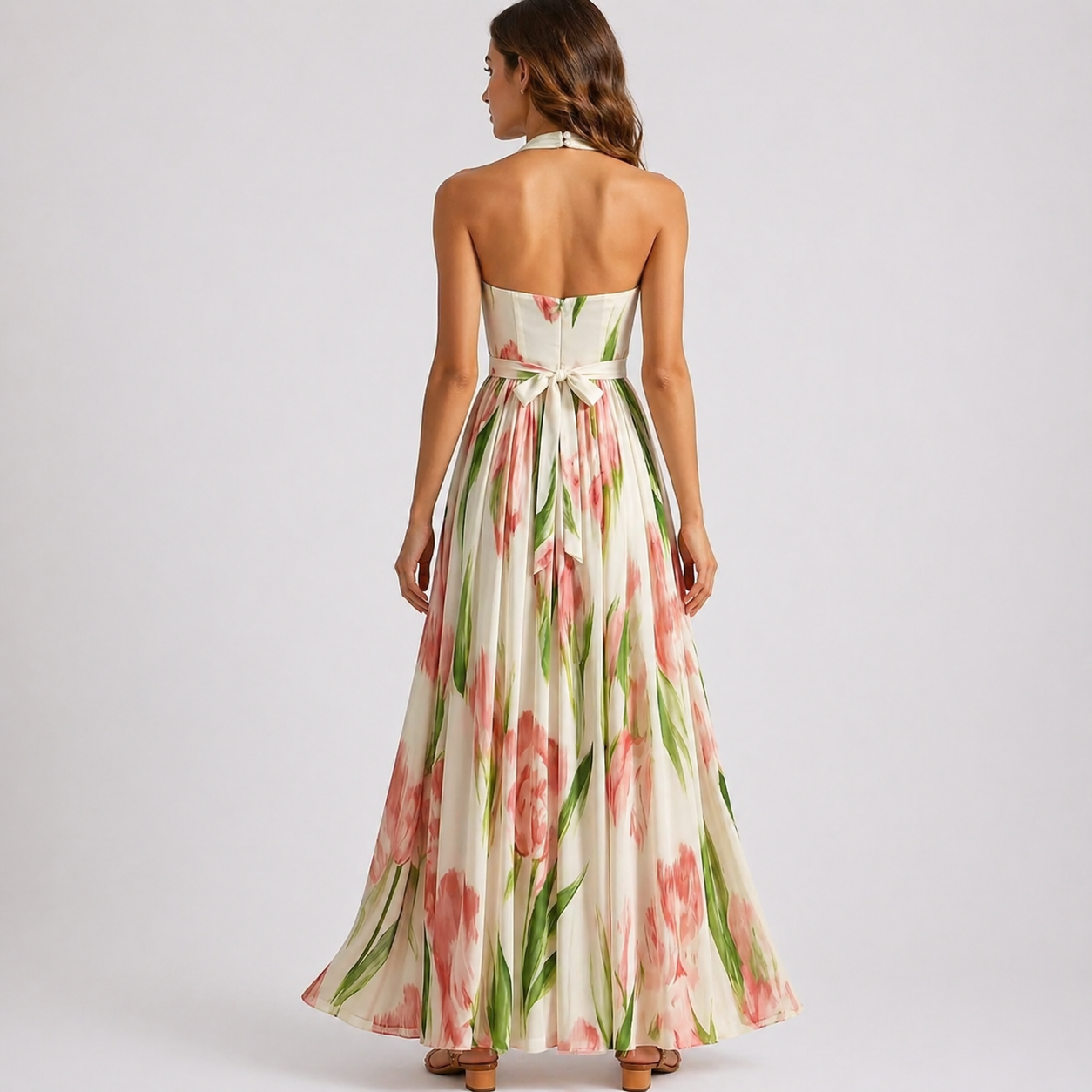 Nova | Maxi jurk met bloemenprint en halternek - view 2