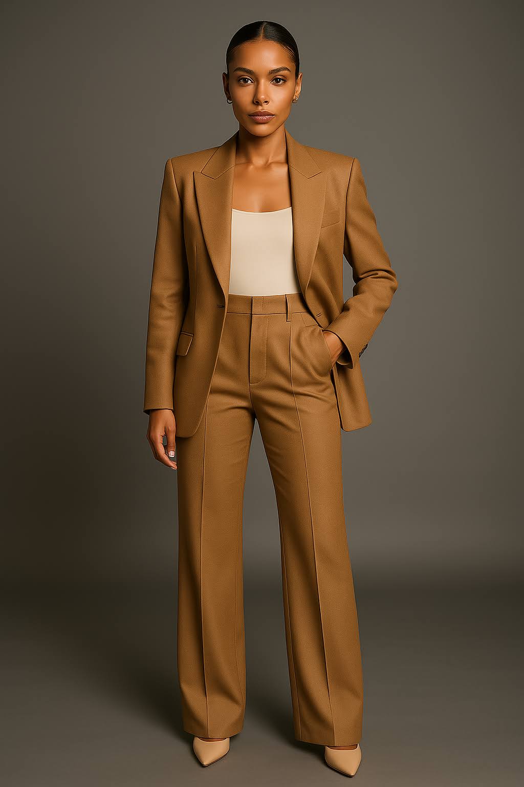 Nynke | Broekpak dames 2-delig met blazer en pantalon - Kaki
