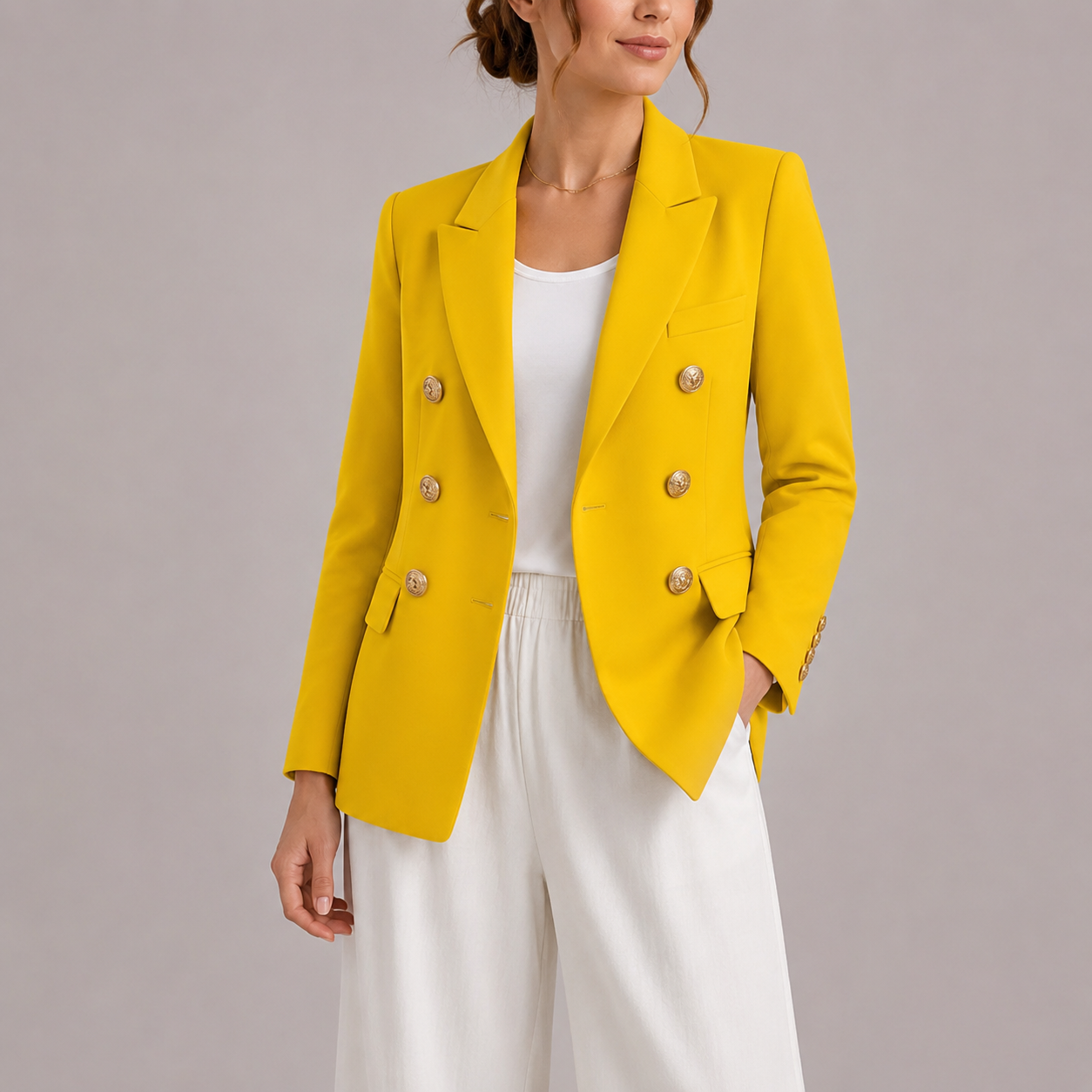 Nynke | Dubbelrij blazer met gouden knopen voor dames - Geel