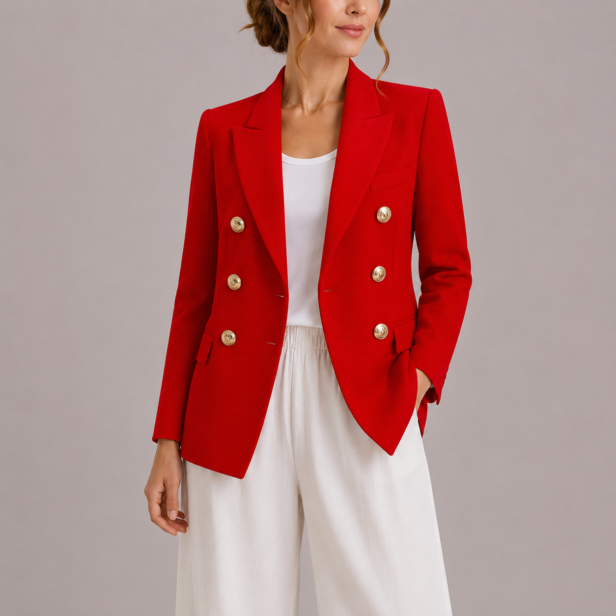 Nynke | Dubbelrij blazer met gouden knopen voor dames - Rood
