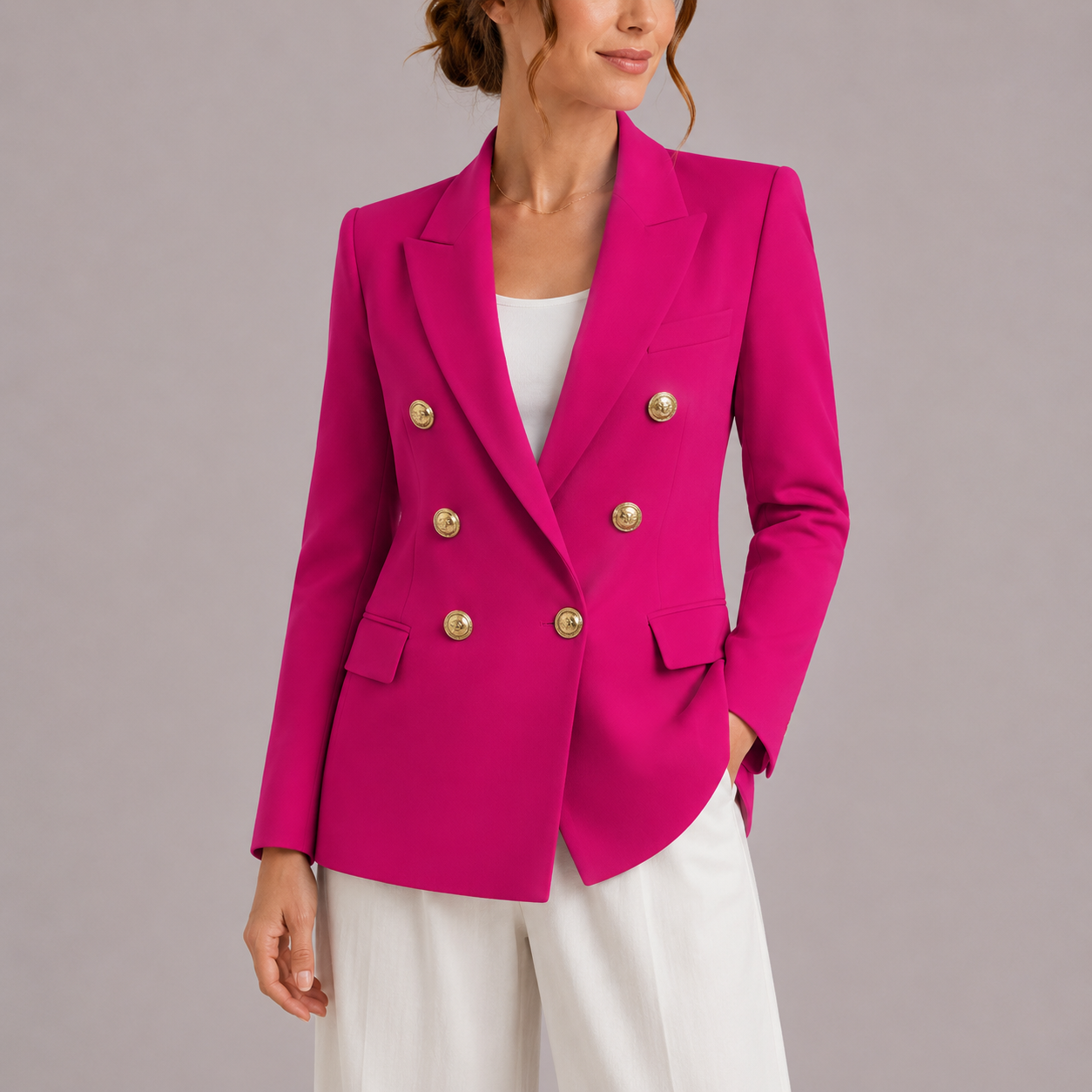 Nynke | Dubbelrij blazer met gouden knopen voor dames - Roze
