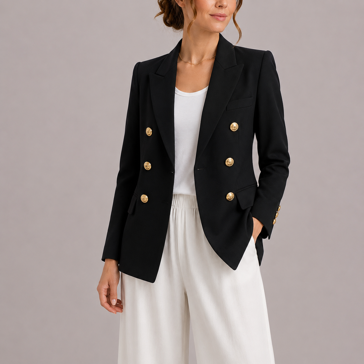 Nynke | Dubbelrij blazer met gouden knopen voor dames - Zwart
