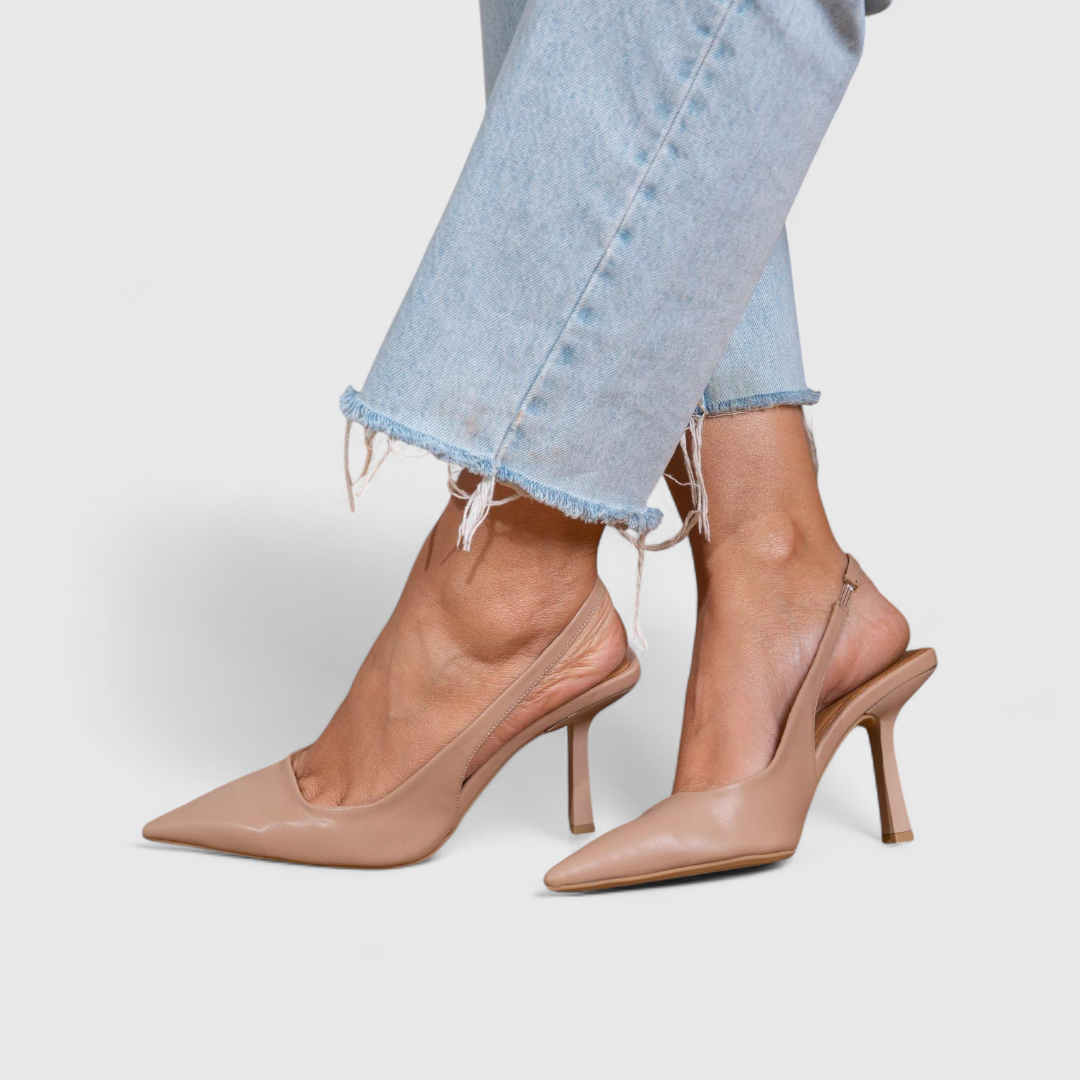 Olivia | Slingback pumps met puntneus voor dames - Beige leer