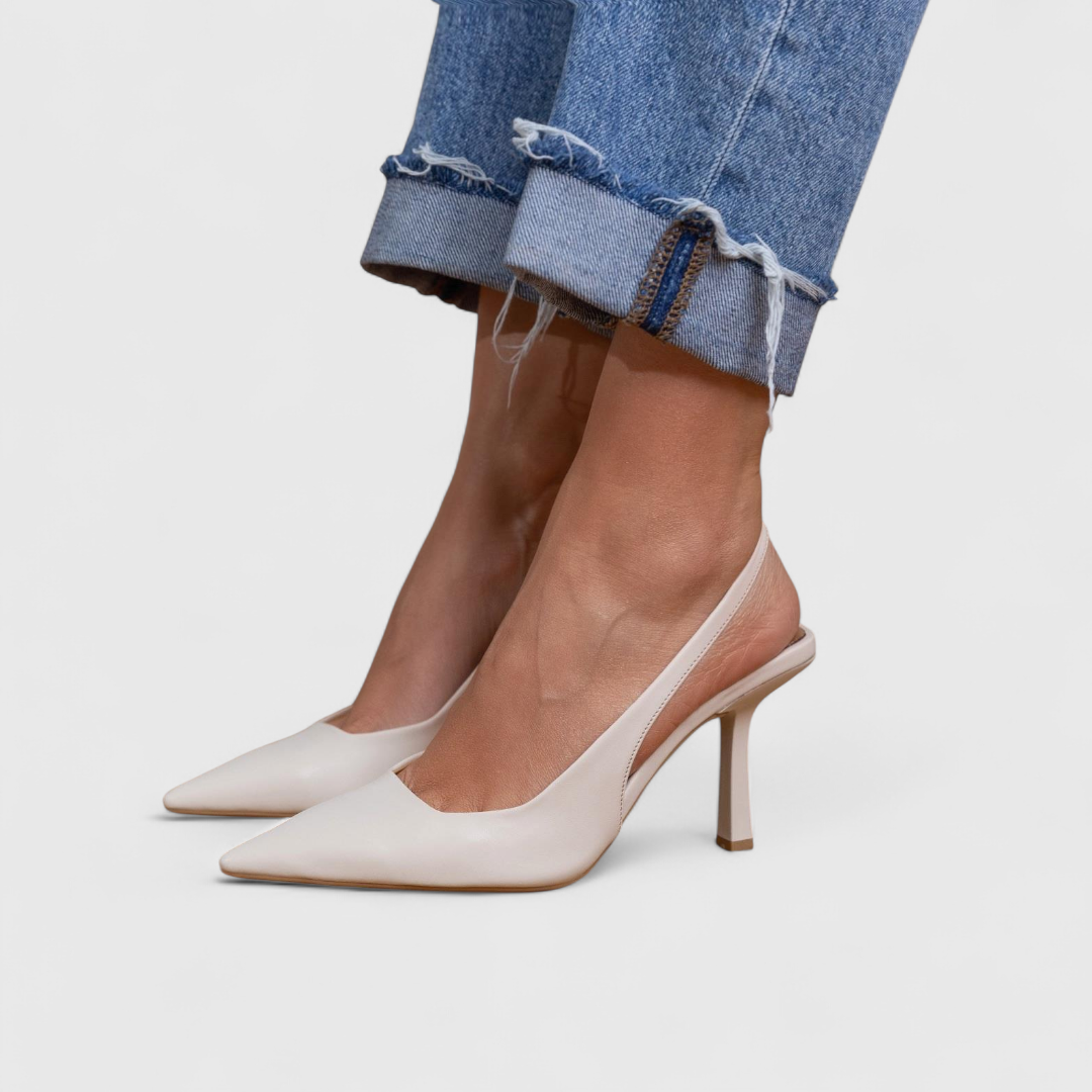 Olivia | Slingback pumps met puntneus voor dames - Wit leer