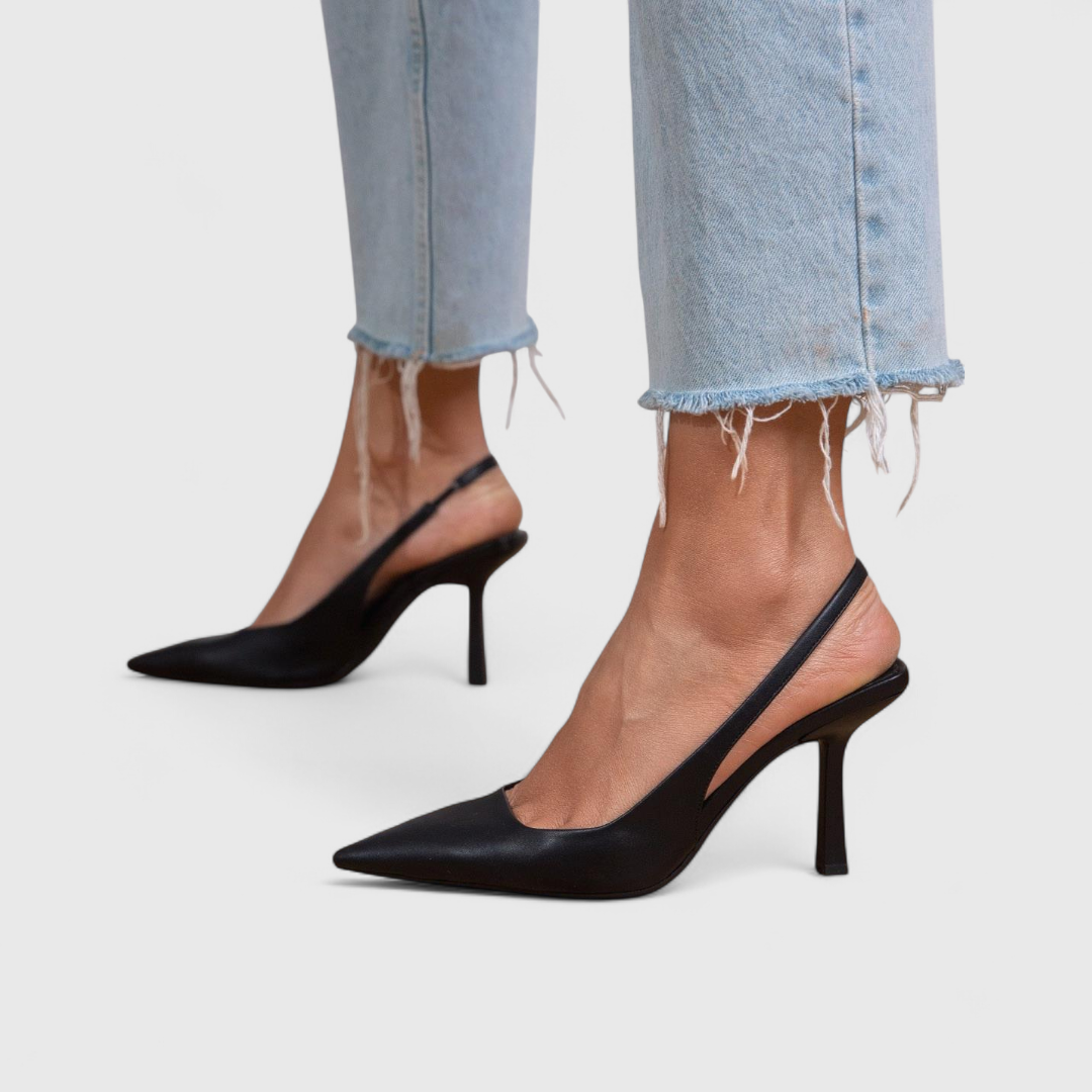 Olivia | Slingback pumps met puntneus voor dames - Zwart leer