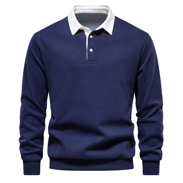 Olivier | Poloshirt met lange mouwen voor heren - Donkerblauw
