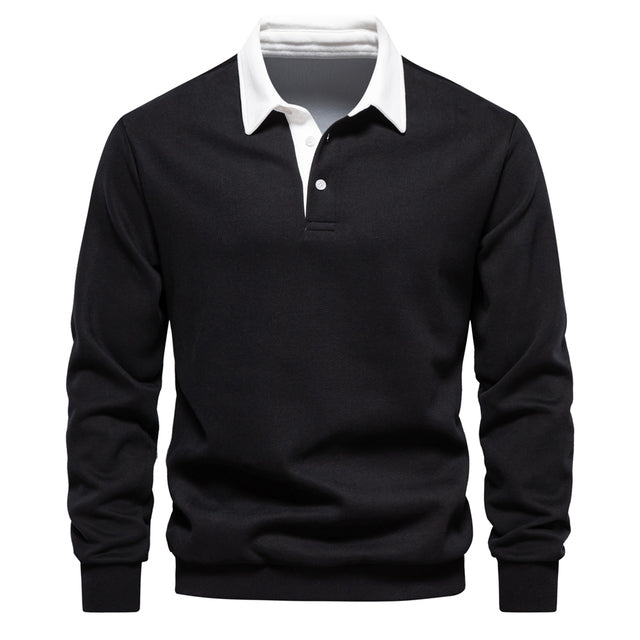 Olivier | Poloshirt met lange mouwen voor heren - Zwart