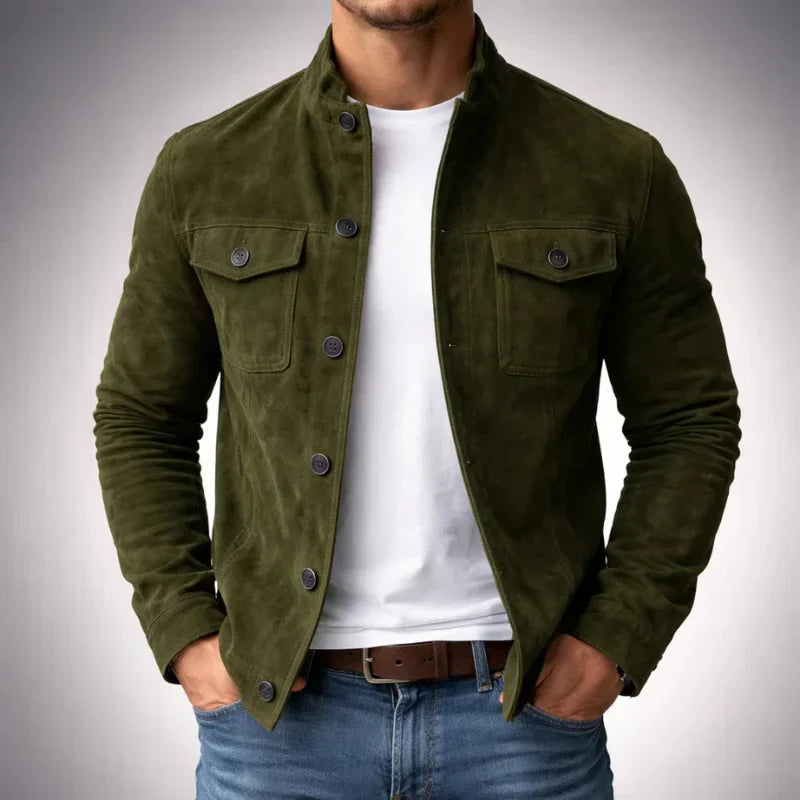 Otto | Suède-look jas met opstaande kraag voor heren - Groen