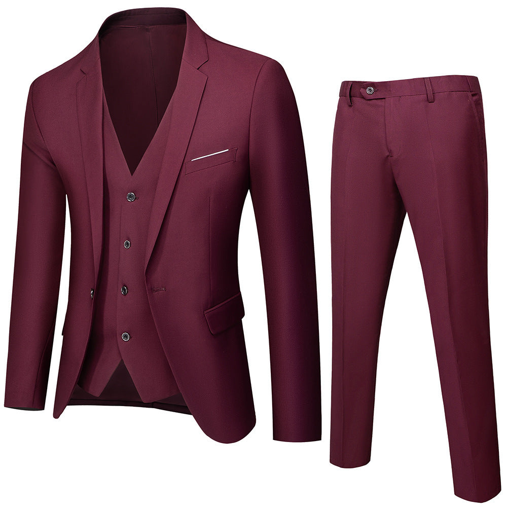 Peer | Driedelig pak voor heren met slim fit - Purperrood