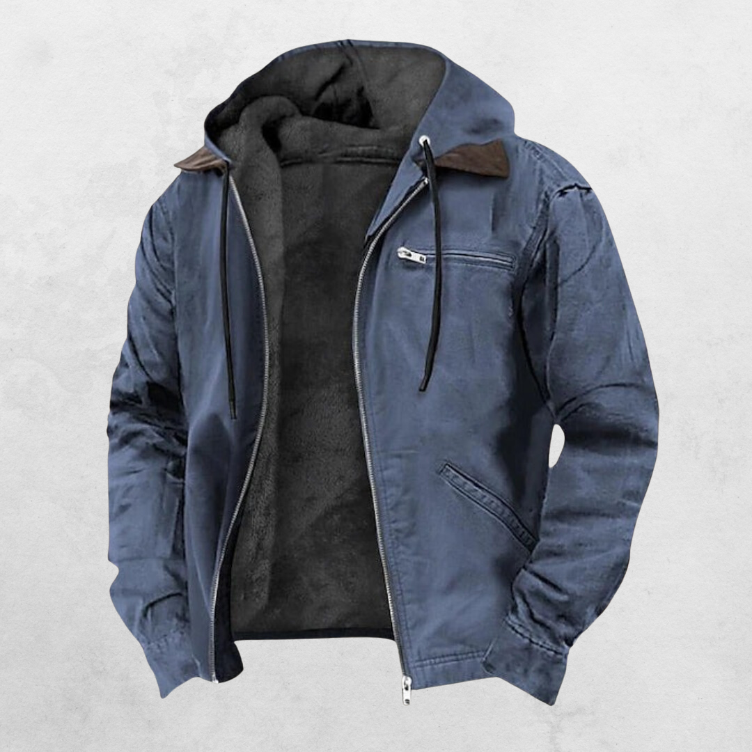Raoul | Gevoerde winterjas met capuchon voor heren - Blauw