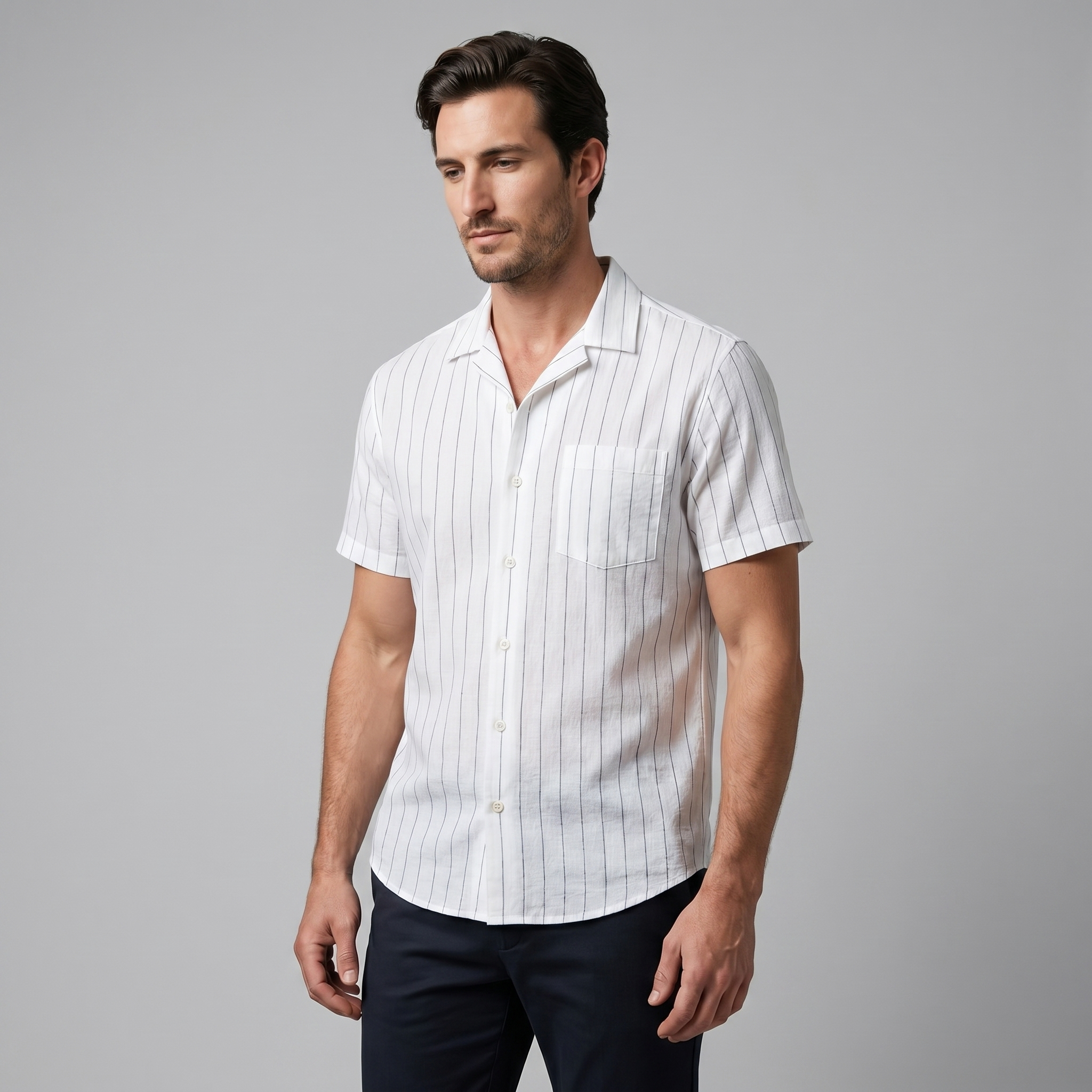 Reinier | Gestreept overhemd met korte mouw voor heren - view 4