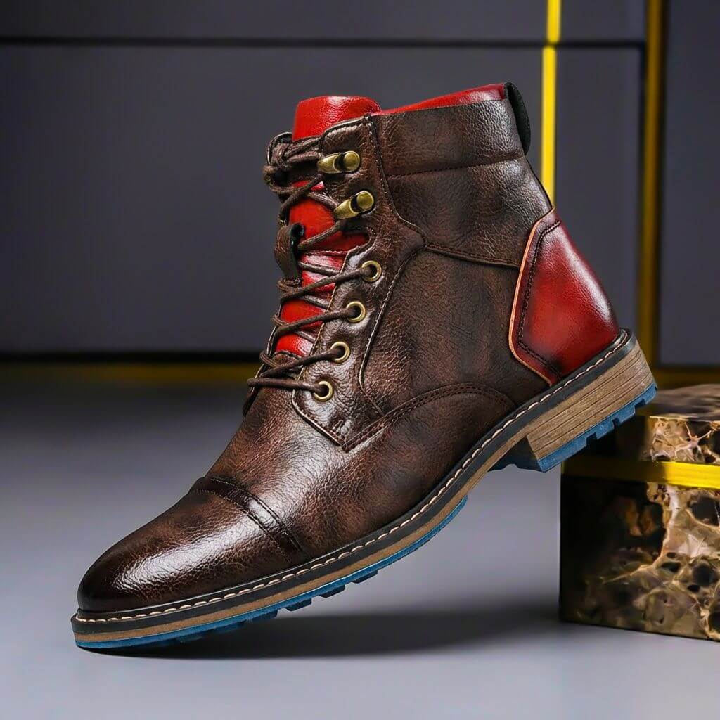 Rens | Leren boots voor heren - Bruin Rood