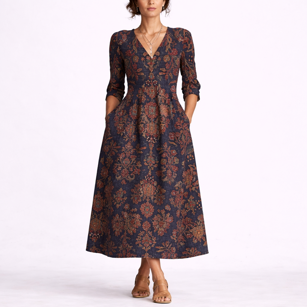 Renske | Linnen maxi jurk met bloemenprint - Meerkleurig