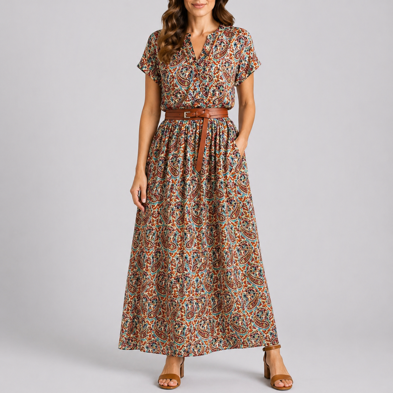 Renske | Maxi jurk met paisleyprint voor dames - Bloemenprint