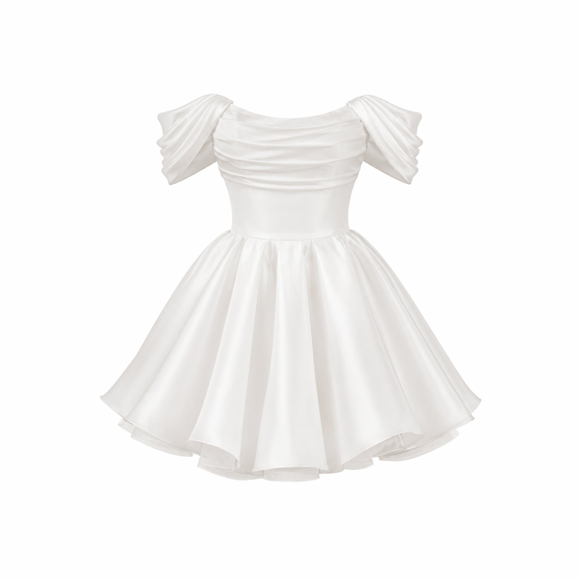 Renske | Satijnen mini jurk met off shoulder - Wit