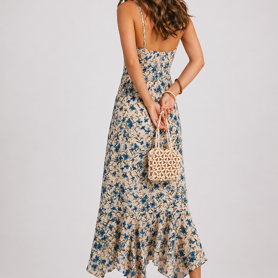 Renske | Zomerjurk dames midi met spaghettibandjes - view 2