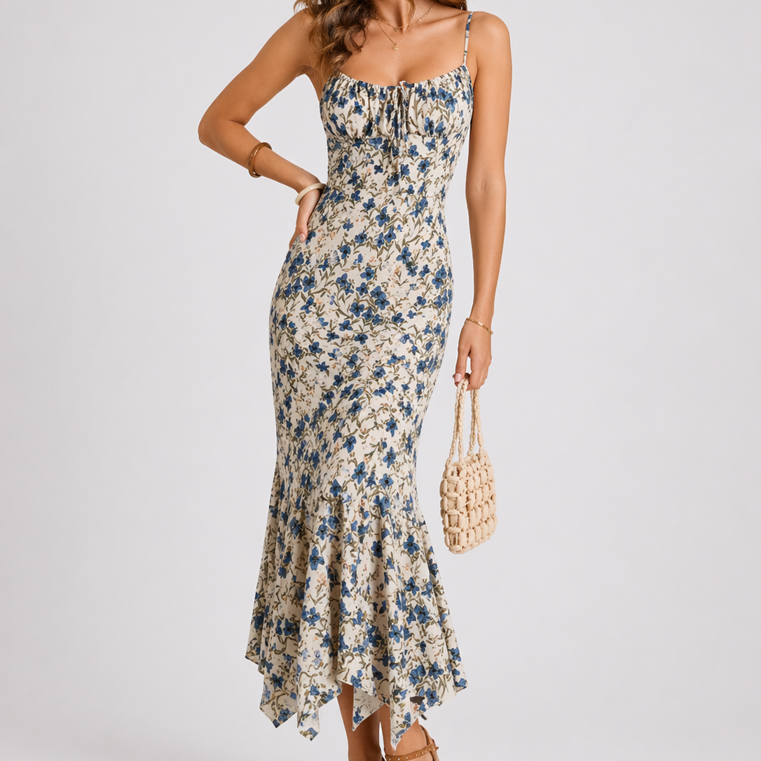 Renske | Zomerjurk dames midi met spaghettibandjes - view 3