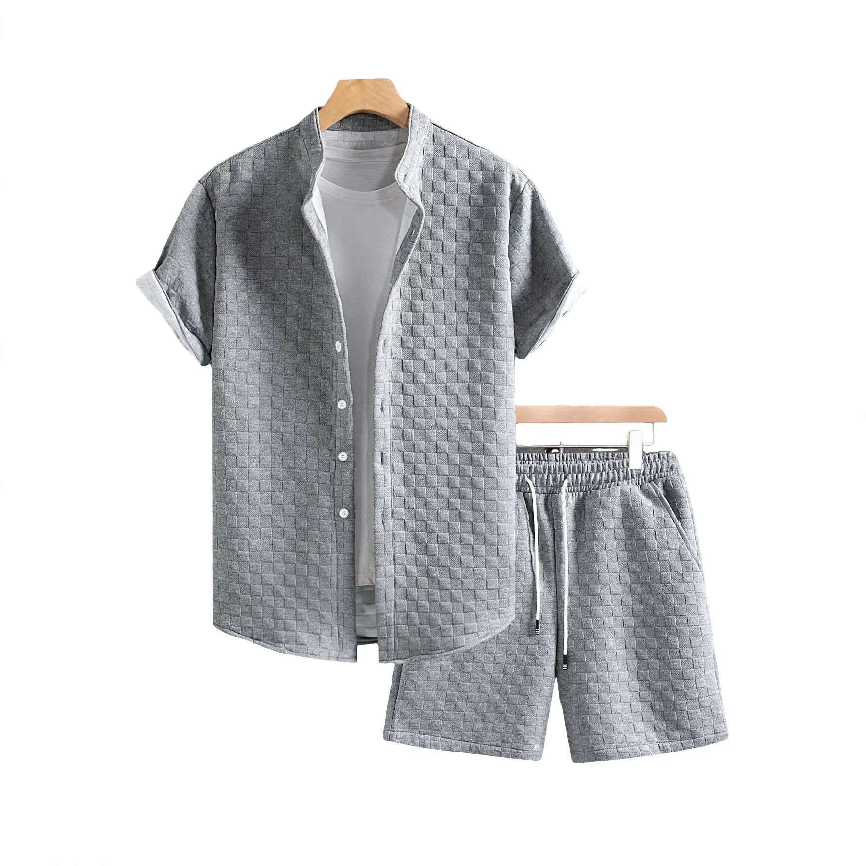 Rob | Tweedelige set voor heren met overhemd en short - Grijs