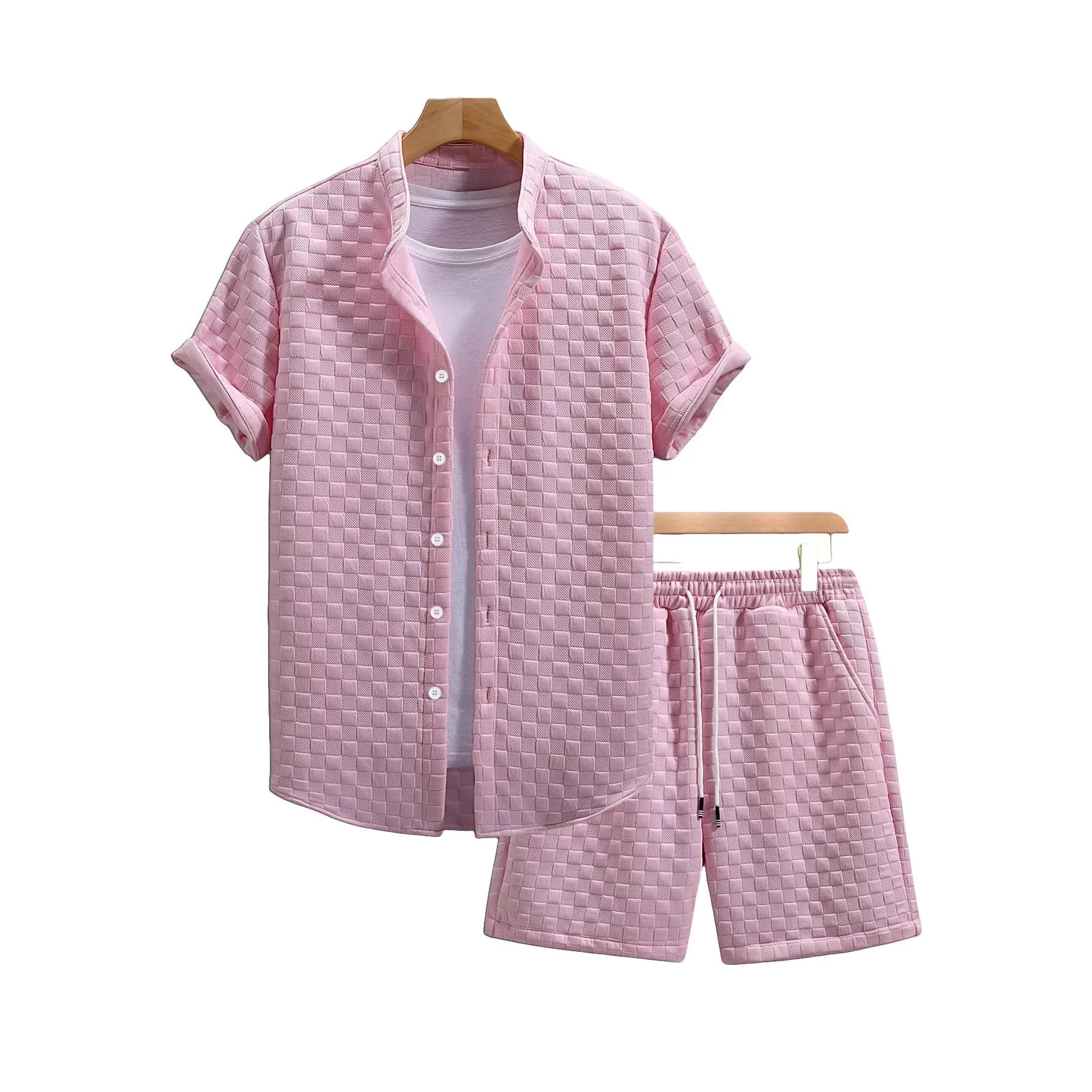 Rob | Tweedelige set voor heren met overhemd en short - Roze