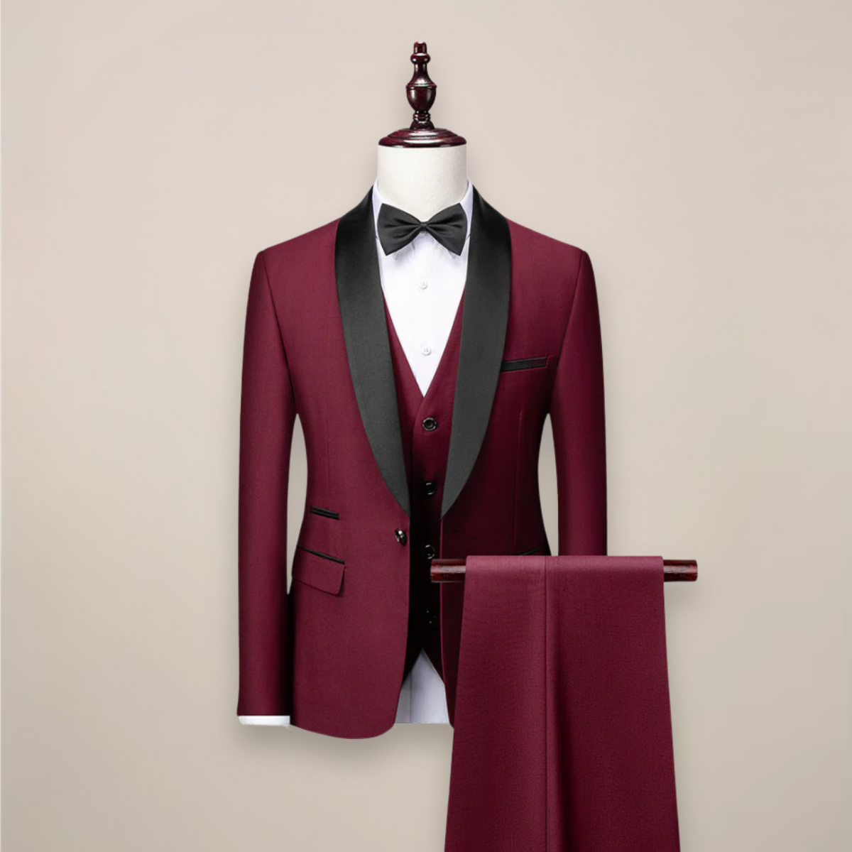 Roel | 3-delig slim fit pak voor heren - donkerrood