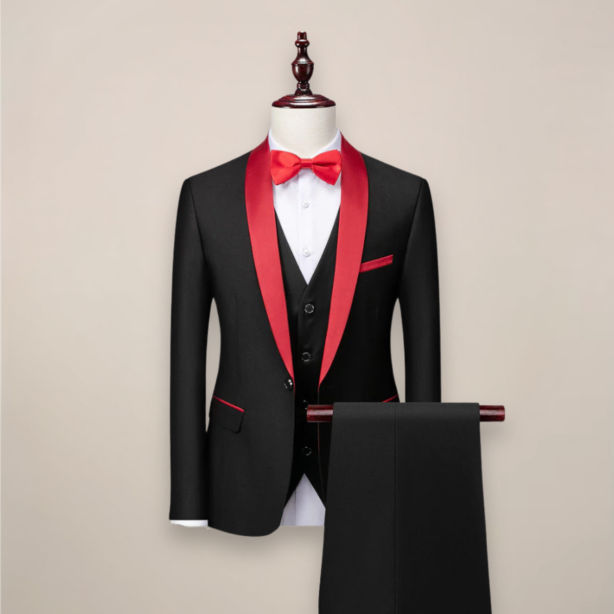 Roel | 3-delig slim fit pak voor heren - rood