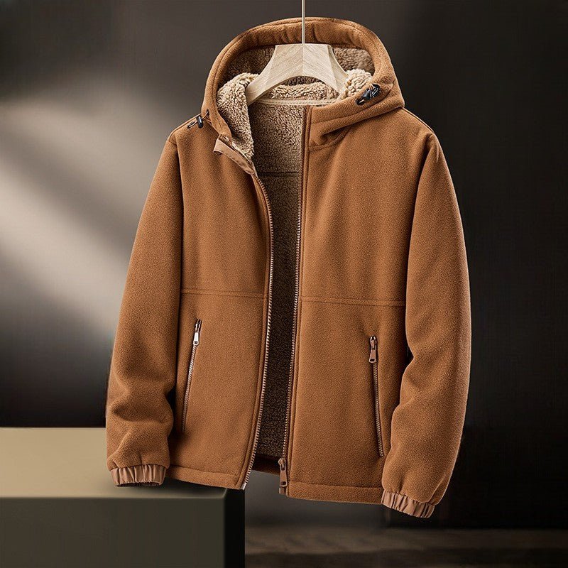 Roel | Gevoerde fleece jas met capuchon voor heren - Bruin