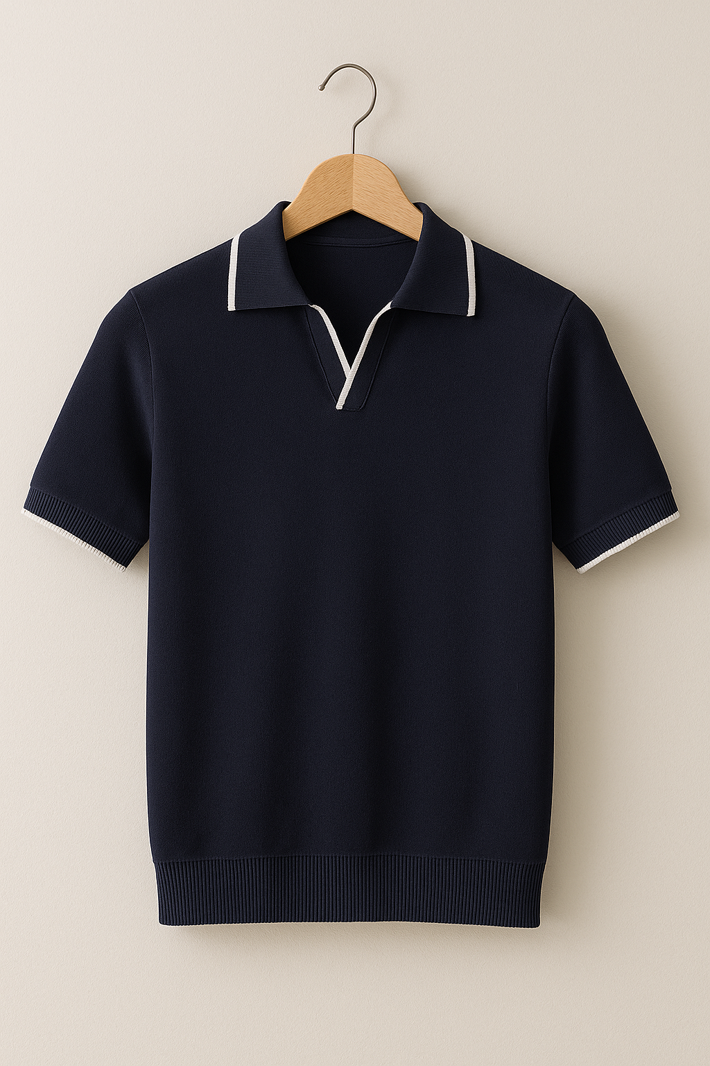 Rogier | Gebreide polo voor heren met korte mouw - Donkerblauw