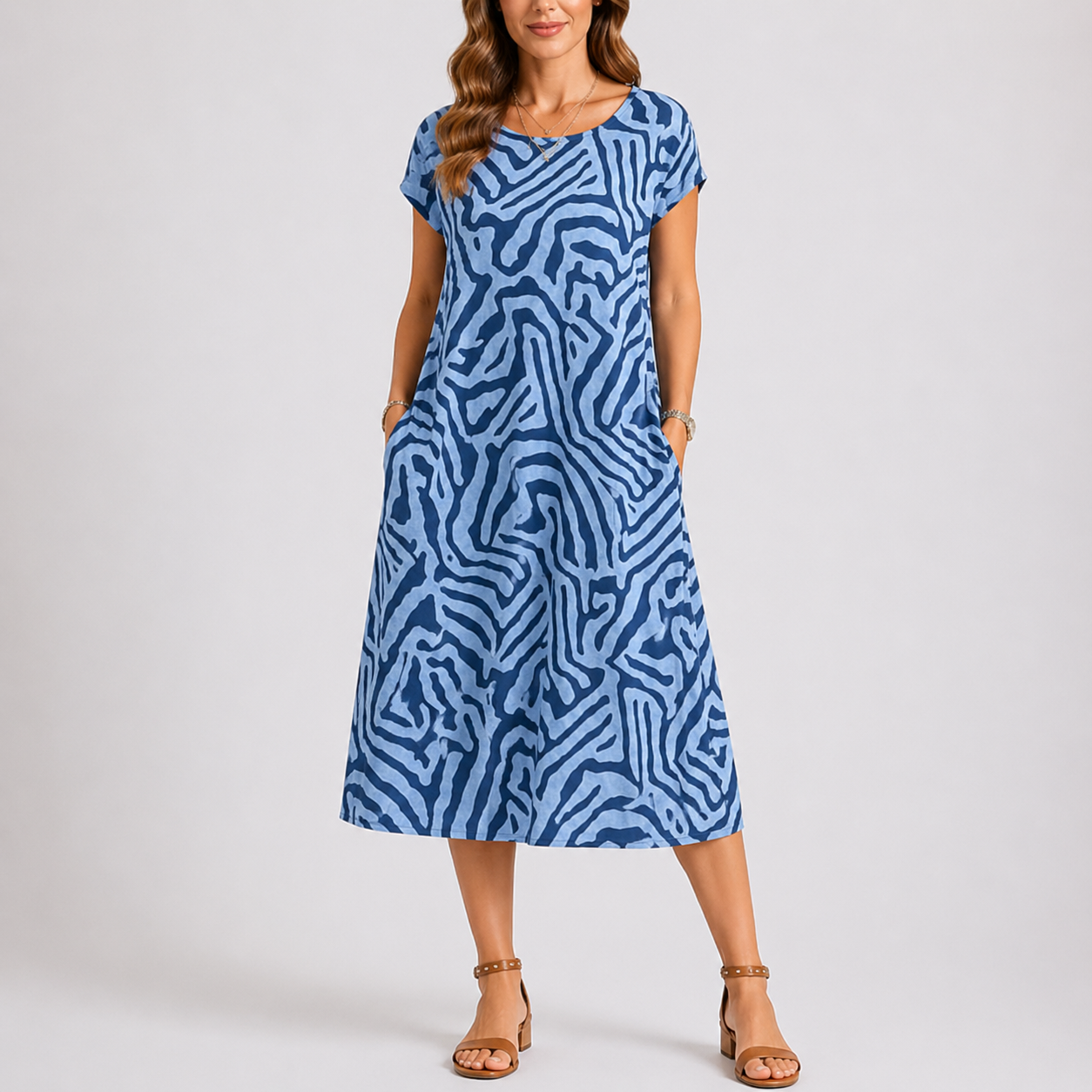 Roos | Midi zomerjurk voor dames - Blauw