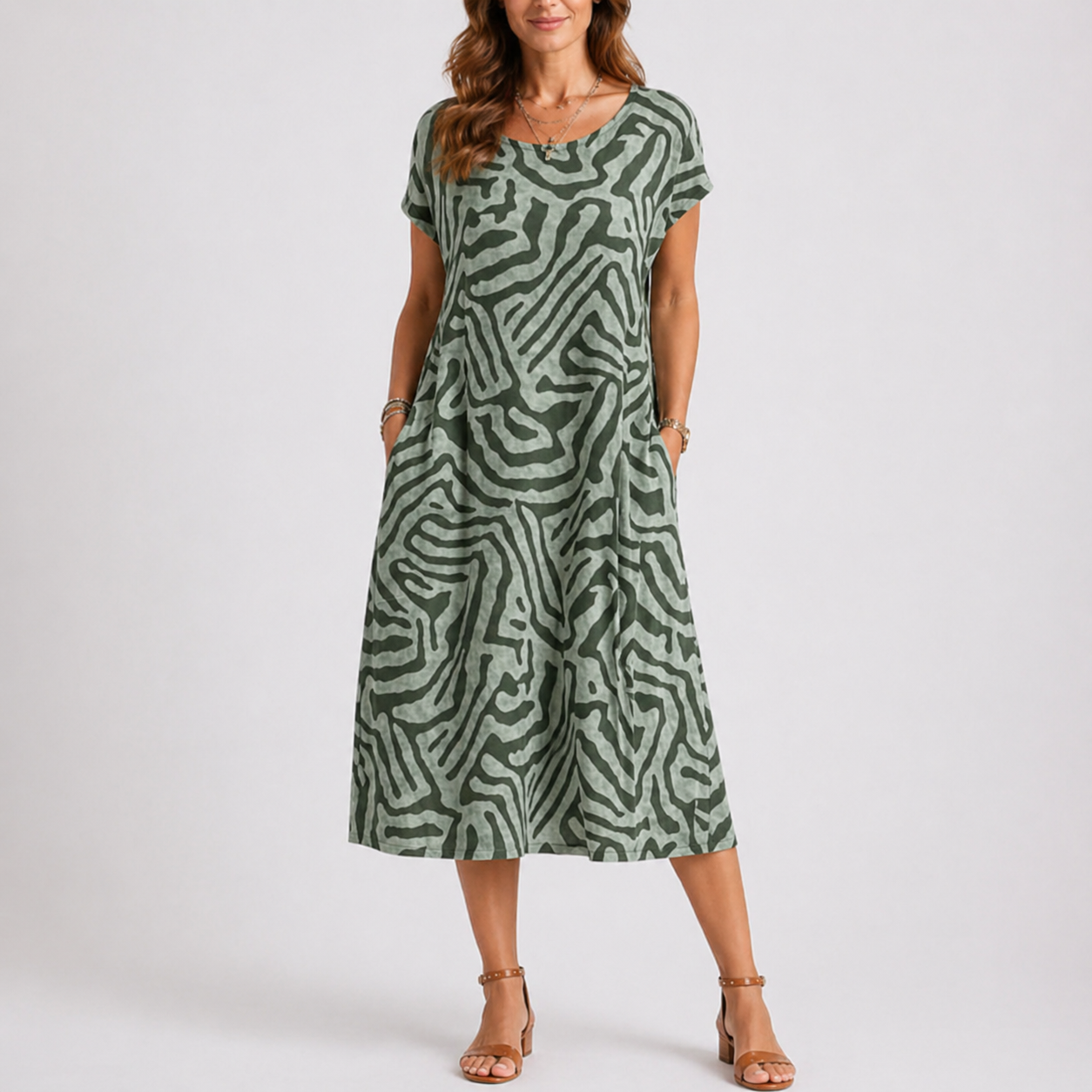 Roos | Midi zomerjurk voor dames - Groen
