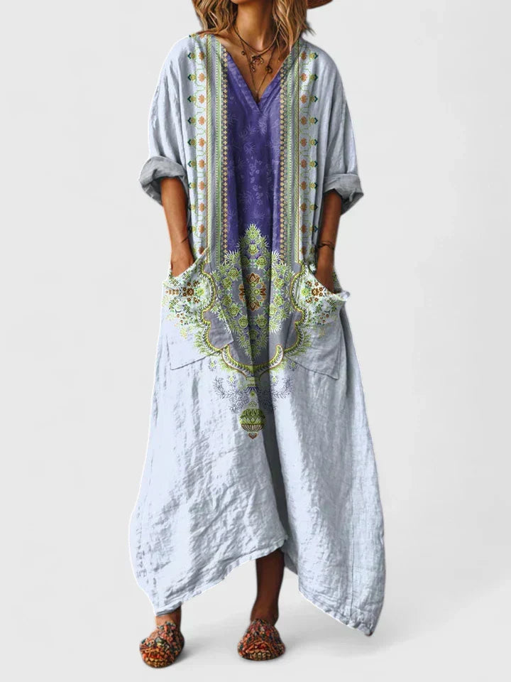 Rosa | Boho maxi jurk met zakken - Blauw Paars